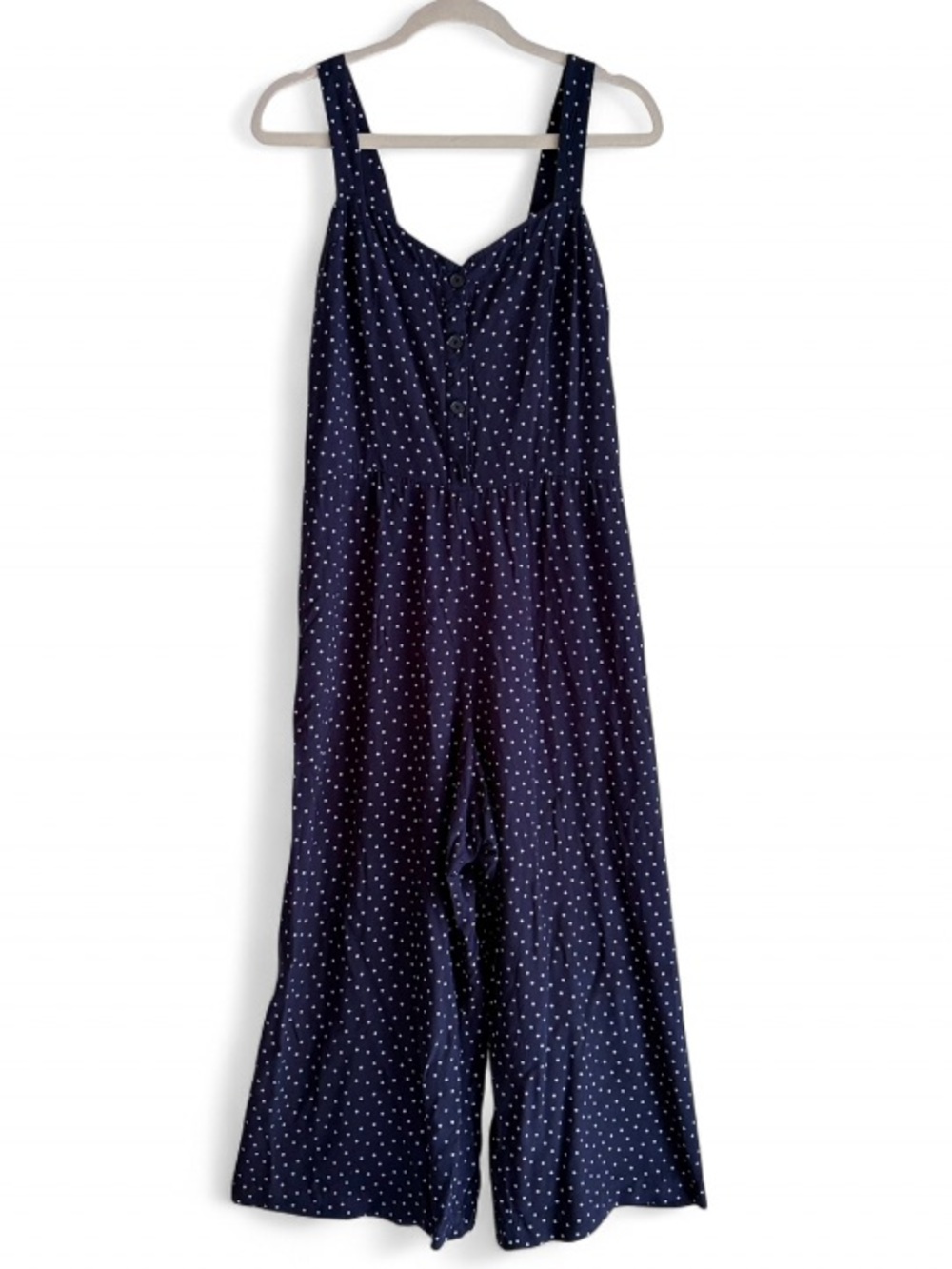 Loft Navy Blue Polka Dot Print Sleeveless Wide Leg Cropped Jumpsuit Size L